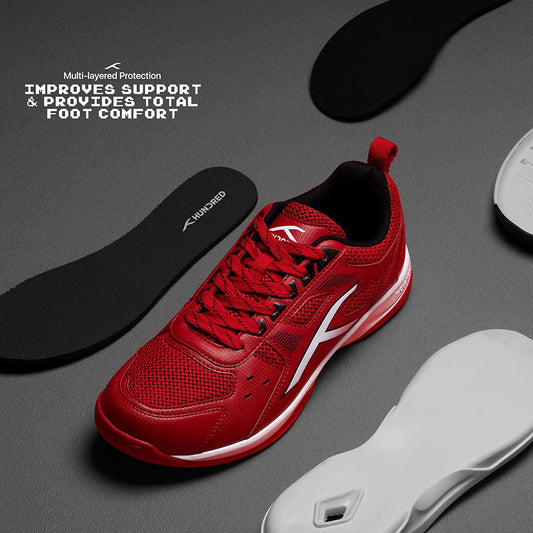 HUNDRED Raze Badminton Shoes (Red / White / Black)