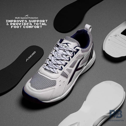 HUNDRED Raze Badminton Shoes (White / Navy)