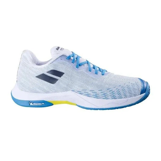 Babolat Shadow Spirit 2 Badminton Shoes (White/Algiers Blue) – Lightweight Indoor Court Shoes