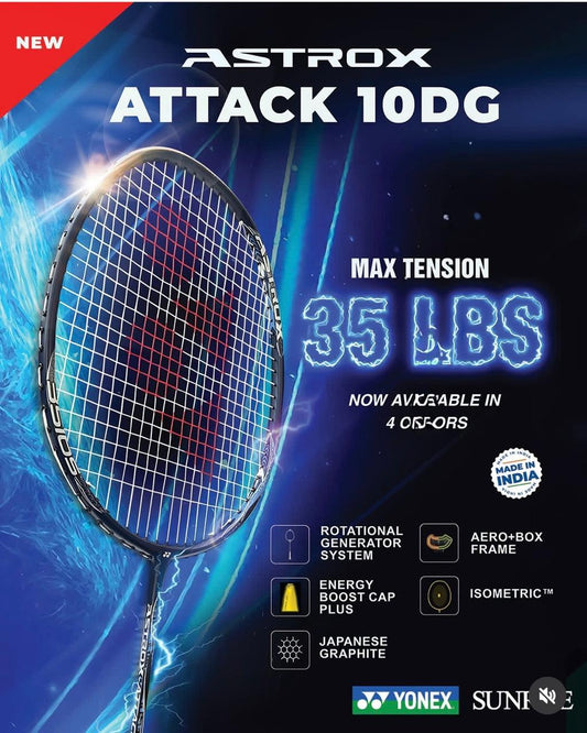 Yonex Astrox Attack 10 DG Badminton Racket G4 4U- Silver – Aggressive Power Racket for Attacking Players