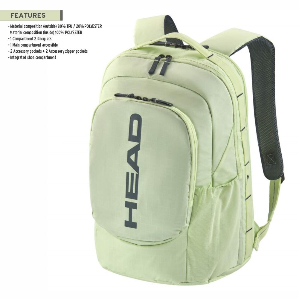 HEAD Pro Backpack 30L - Light Green/Liquid Lime – Large Capacity Tennis Backpack for Serious Players