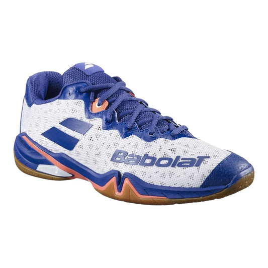 Babolat Shadow 4 Men’s Badminton Shoes White/Navy Blue – Professional Indoor Court Shoes