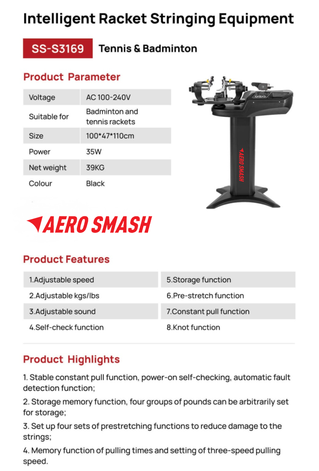 Aerosmash Gutting Machine S3169 | Professional Badminton Stringing / Gutting Machine