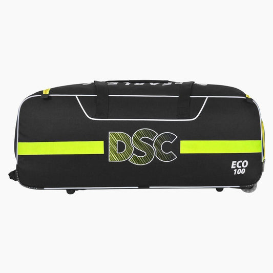 DSC Eco 100 Wheelie Cricket Kit Bag – 70L, Durable, Integrated Shoe Pocket, Black