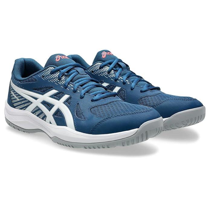 ASICS Men Upcourt 6 Badminton Shoes (Mako Blue White) | Lightweight, Breathable Mesh, Stable Midfoot Support | Indoor Non-Marking Court Shoes