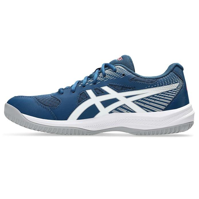 ASICS Men Upcourt 6 Badminton Shoes (Mako Blue White) | Lightweight, Breathable Mesh, Stable Midfoot Support | Indoor Non-Marking Court Shoes