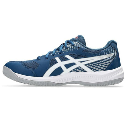 ASICS Men Upcourt 6 Badminton Shoes (Mako Blue White) | Lightweight, Breathable Mesh, Stable Midfoot Support | Indoor Non-Marking Court Shoes