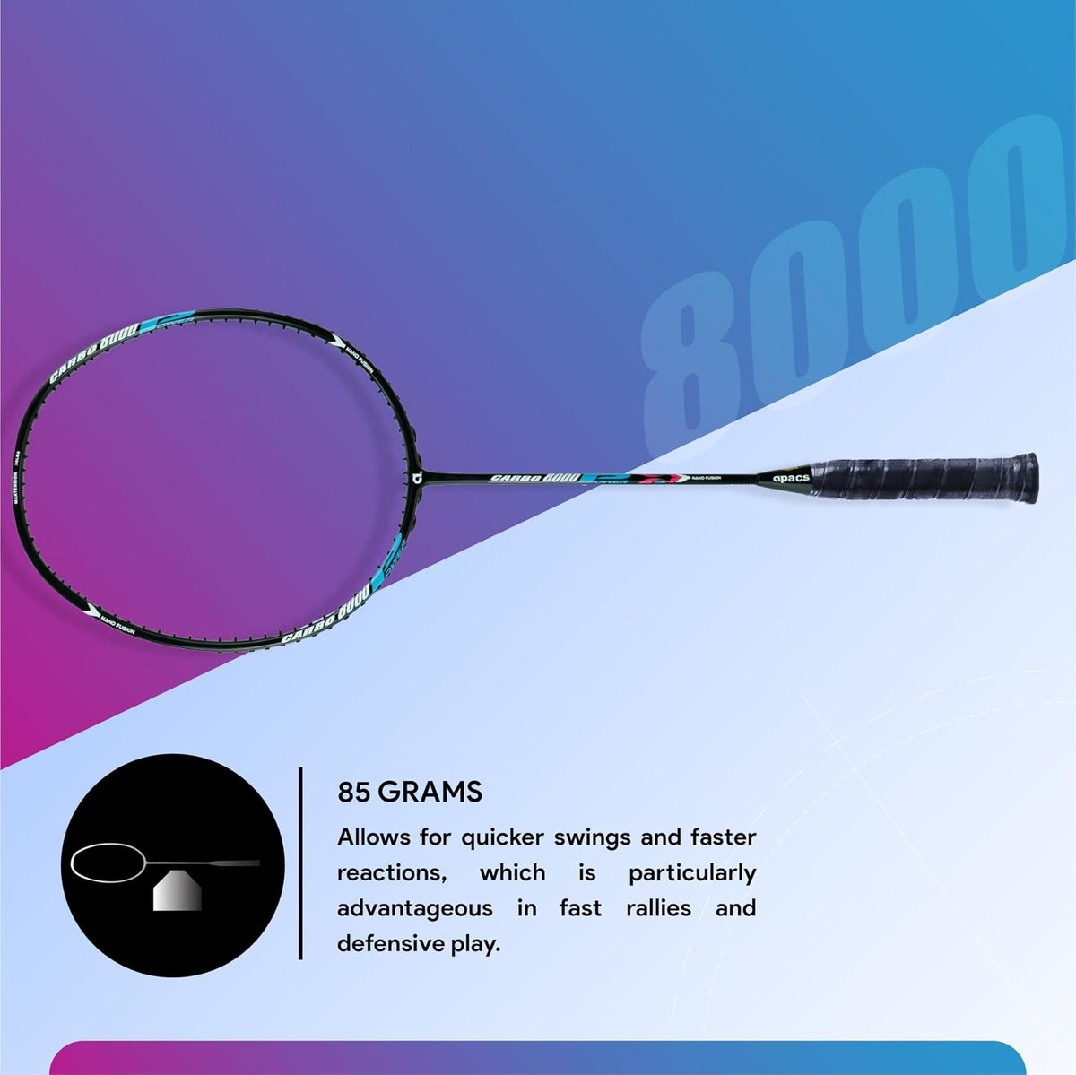 Apacs Carbo 8000 Power Badminton Racket – 38 LBS | Nano Fused Graphite Shaft | 82 GMS | Made in Vietnam