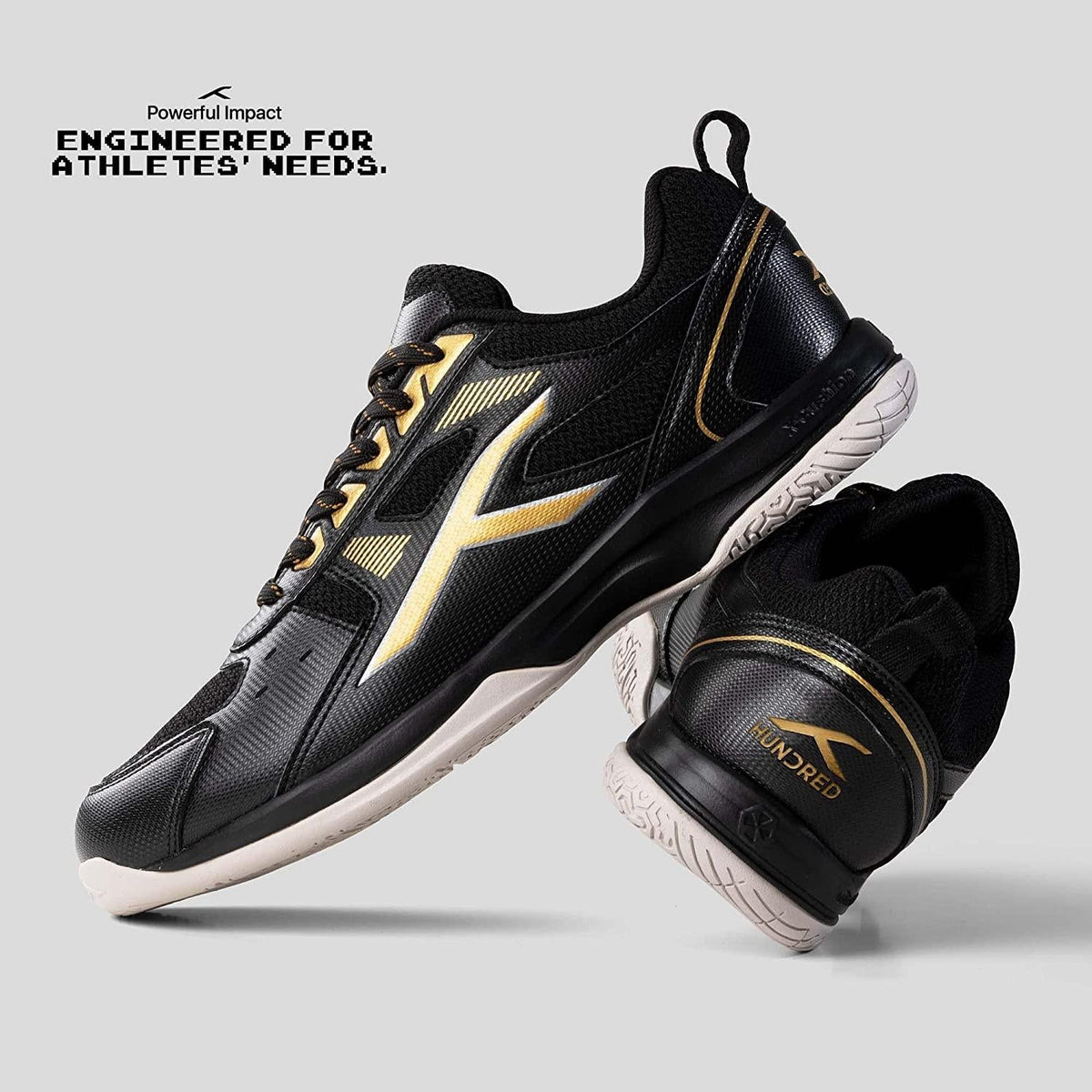 HUNDRED Raze Badminton Shoes (Black / Gold)