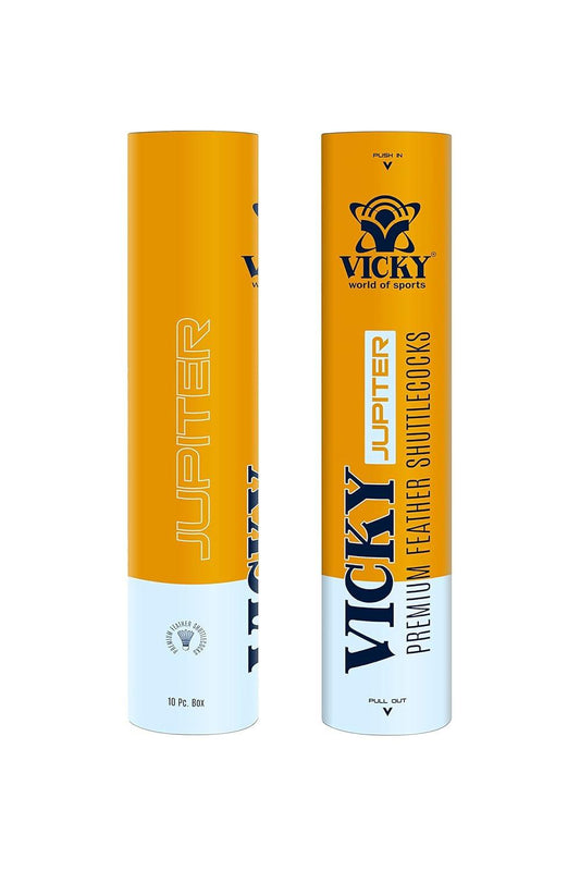 Vicky Jupiter Feather Shuttlecock ( Pack of 10 )| Premium White Hen Feather Badminton Shuttle
