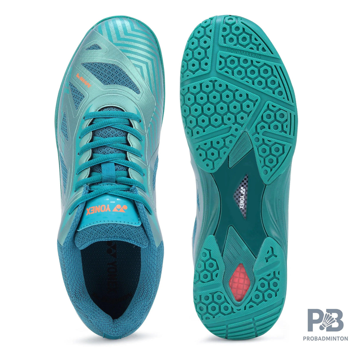 Yonex Blaze 3I Badminton Shoes | Neptune Green/Hyper Orange | Lightweight Non-Marking Court Shoes