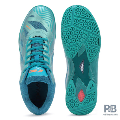 Yonex Blaze 3I Badminton Shoes | Neptune Green/Hyper Orange | Lightweight Non-Marking Court Shoes