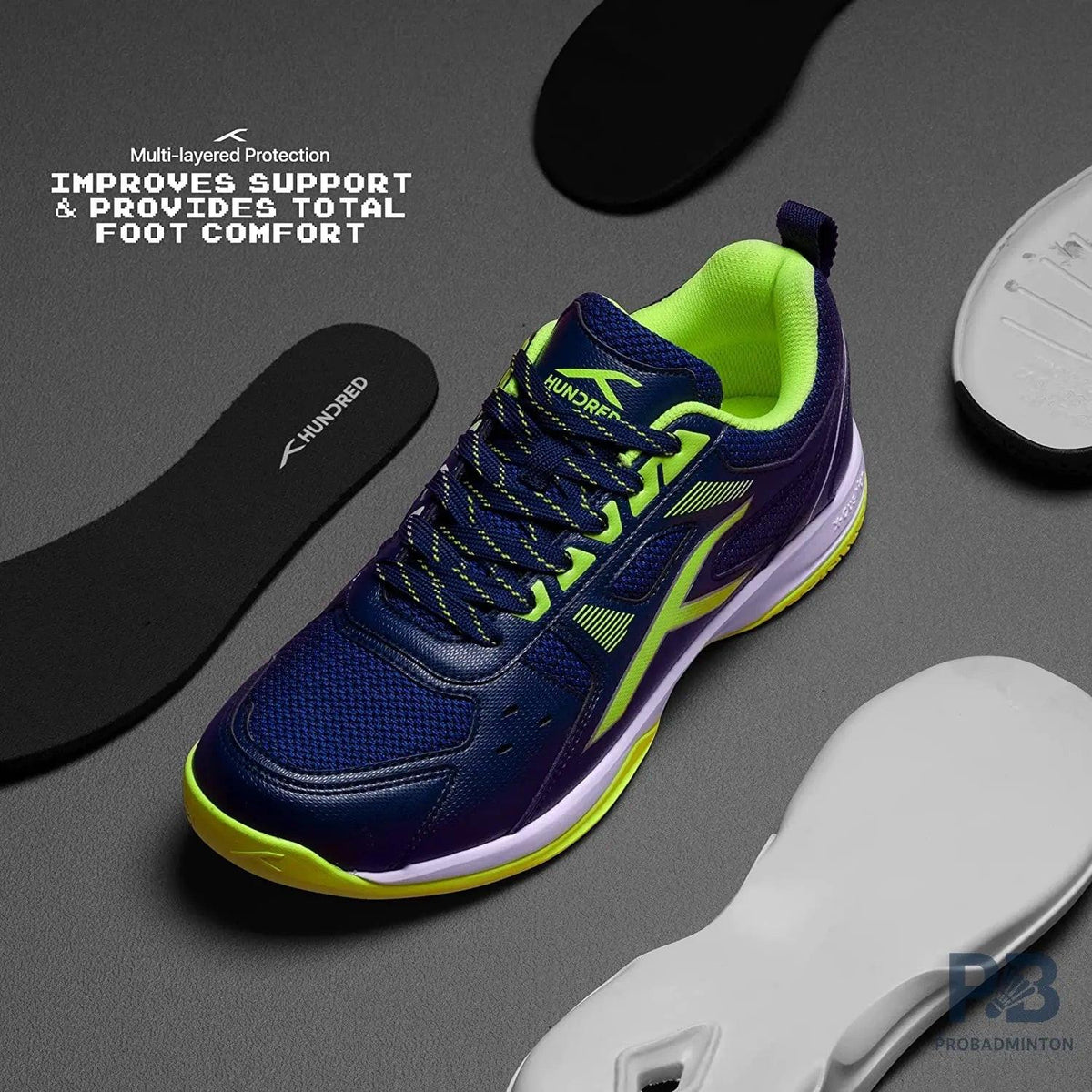 HUNDRED Raze Badminton Shoes (Navy / Lime)