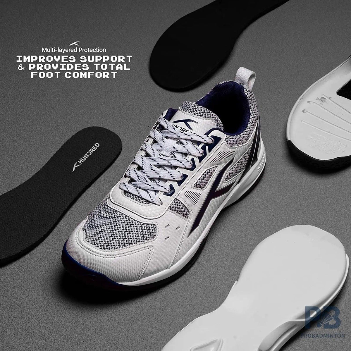 HUNDRED Raze Badminton Shoes (White / Navy)