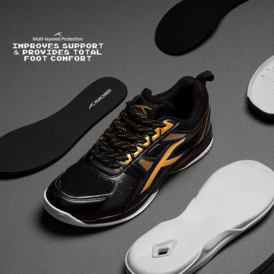 HUNDRED Raze Badminton Shoes (Black / Gold)