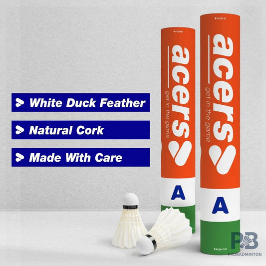 Acers Grade A Feather Shuttlecock – White, Beginner Badminton Shuttle, Pack of 12