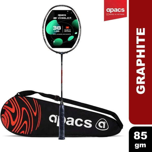 Apacs Z Ziggler Badminton Racquet (Unstrung) - Black/Red – Powerful Stiff Racket for Advanced Players
