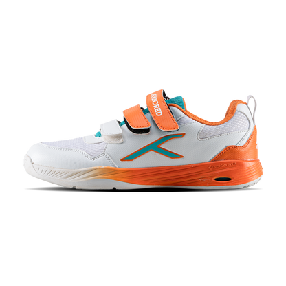 Hundred Court Champions Badminton Shoe | White/Orange/Sea Blue