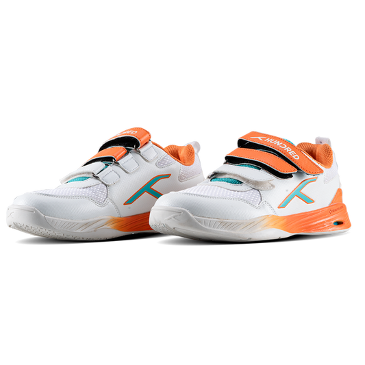 Hundred Court Champions Badminton Shoe | White/Orange/Sea Blue