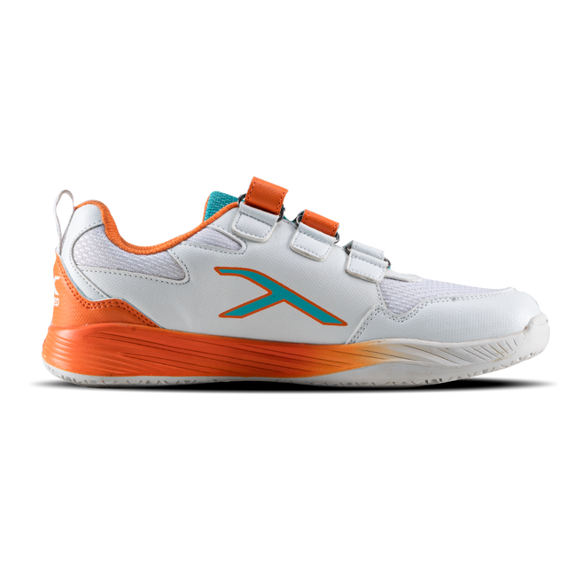 Hundred Court Champions Badminton Shoe | White/Orange/Sea Blue