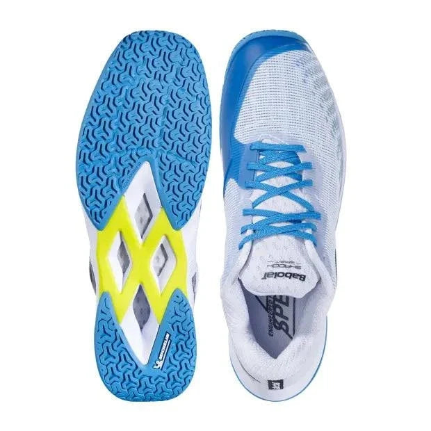 Babolat Shadow Spirit 2 Badminton Shoes (White/Algiers Blue) – Lightweight Indoor Court Shoes