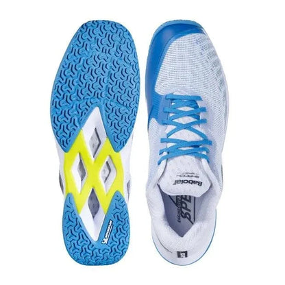 Babolat Shadow Spirit 2 Badminton Shoes (White/Algiers Blue) – Lightweight Indoor Court Shoes