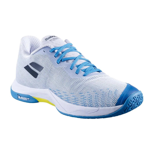 Babolat Shadow Spirit 2 Badminton Shoes (White/Algiers Blue) – Lightweight Indoor Court Shoes