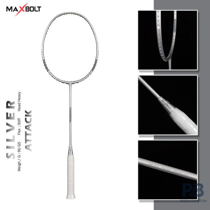 MAXBOLT Silver Badminton Racket – 63g Ultra-Lightweight, 30 lbs Tension, Attack Playstyle – Premium Power Racket