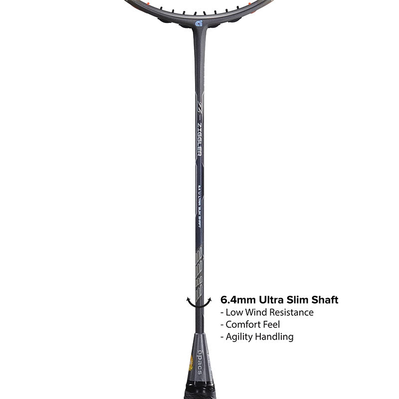 Apacs Z-Ziggler Badminton Racket (Unstrung) - Black/Orange – Powerful Stiff Racket for Advanced Players
