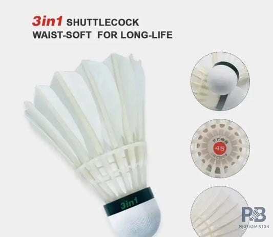 Acers Badminton Hybrid 3 in 1 Shuttlecock D45 – White, Medium Speed (77), Pack of 12