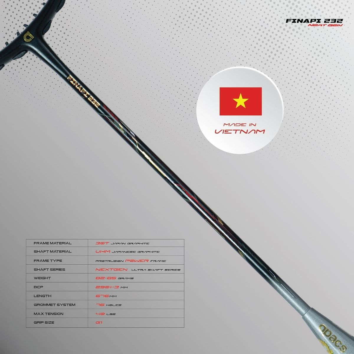 Apacs Finapi 232 Next Gen Badminton Racket – UHM Graphite All-Round Racket with 40LBS Tension