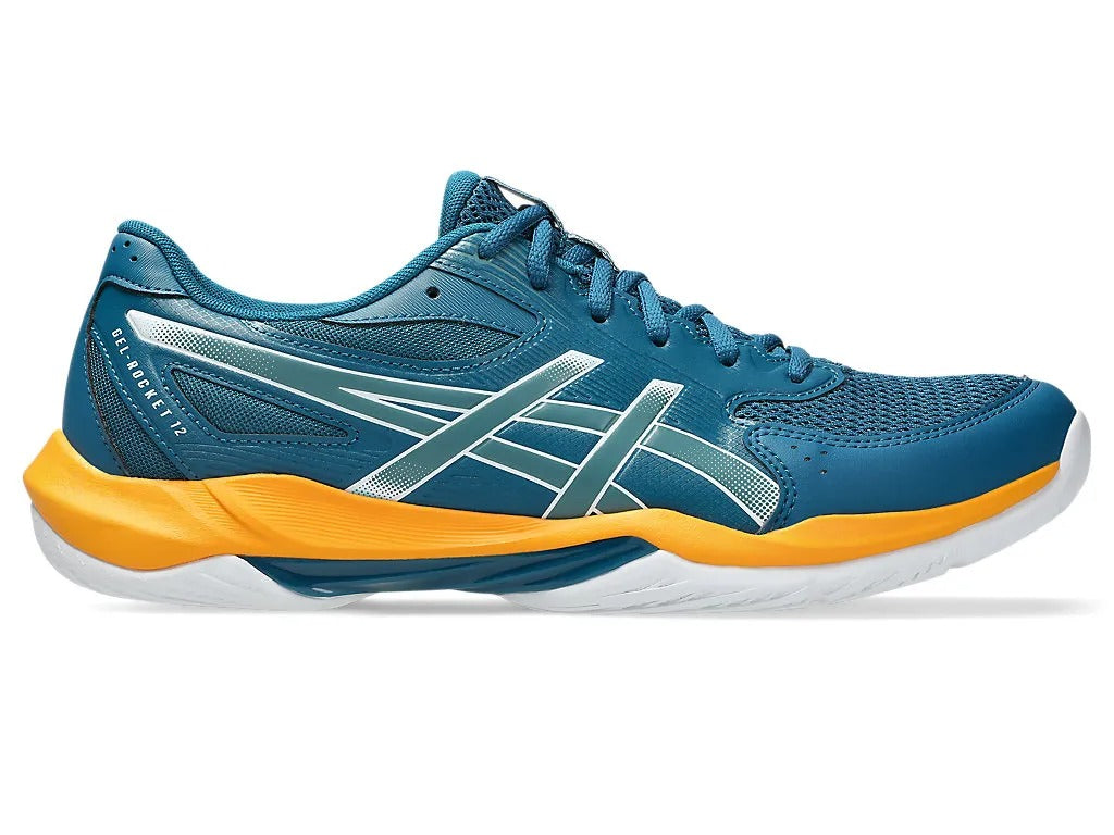 Asics Gel Rocket 12 Badminton Shoe | Dark Teal/Yamabuki – Lightweight Court Shoes with GEL Cushioning