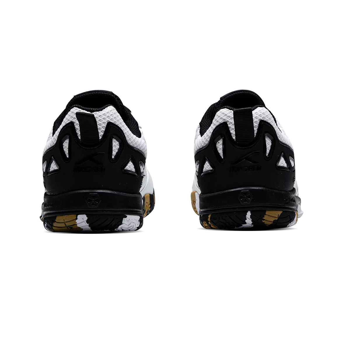 Hundred Raze Pro Badminton Shoe | White/Gold/Black – Pro-Level Court Shoes for Aggressive Players