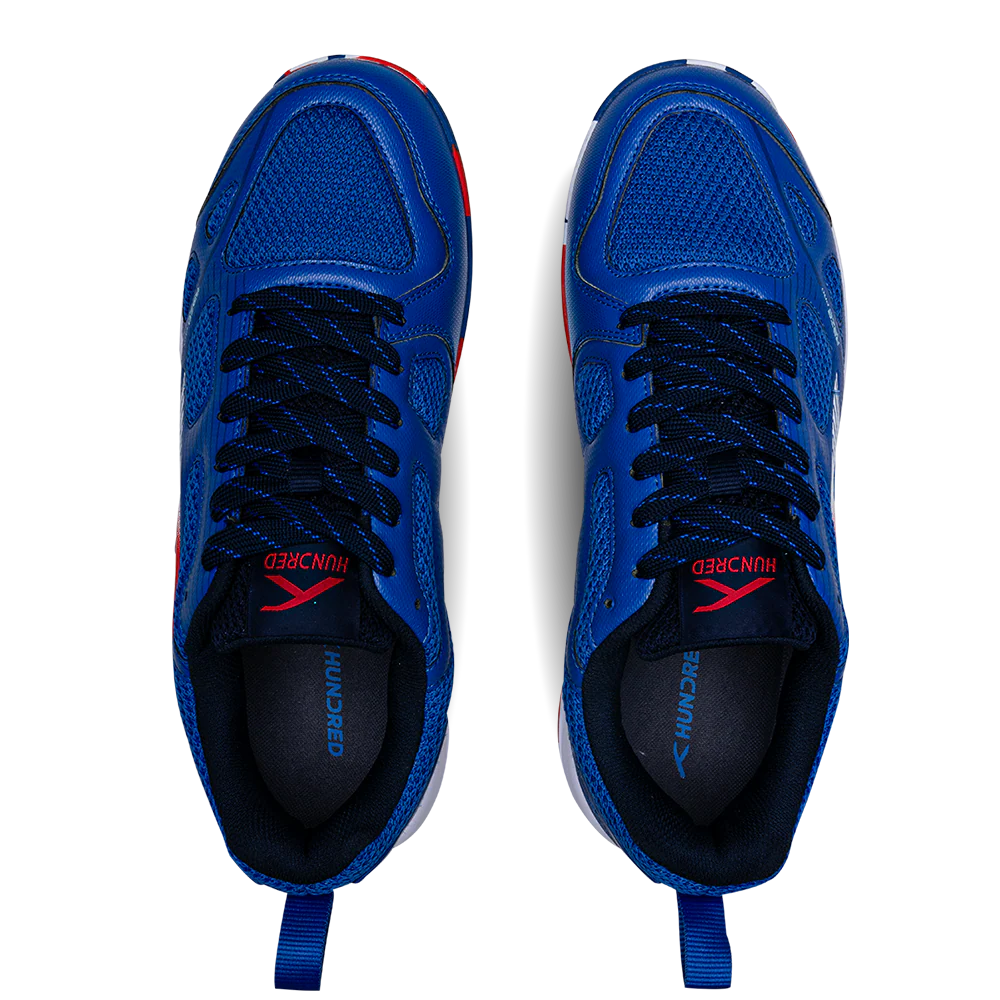 Hundred Raze Pro Badminton Shoe | Blue/Red/Navy – Pro-Level Court Shoes for Aggressive Players