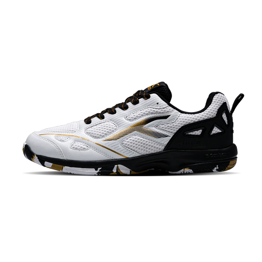 Hundred Raze Pro Badminton Shoe | White/Gold/Black – Pro-Level Court Shoes for Aggressive Players