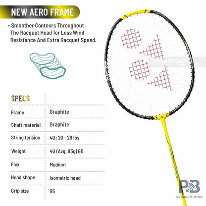 YONEX Nanoflare 1000 Play Badminton Racket – Lightning Yellow | 4U G5 | Head Light