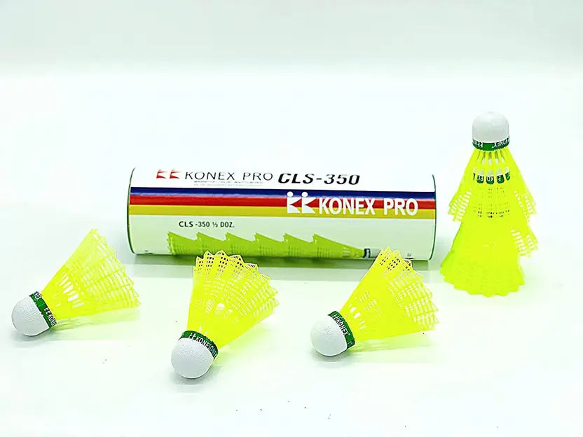 Konex CLS 350 Nylon Badminton Shuttlecock – Medium Speed 77 | Pack of 6 | Neon Yellow