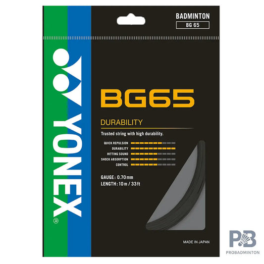 Yonex BG65 Badminton String – All-Round Performance with Durability, 0.70mm (10 m) - BLACK / YELLOW/ ROYAL BLUE/ LAVENDER/ WHITE / VIOLET / ORANGE/ AMBER /