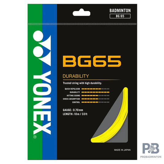 Yonex BG65 Badminton String – All-Round Performance with Durability, 0.70mm (10 m) - BLACK / YELLOW/ ROYAL BLUE/ LAVENDER/ WHITE / VIOLET / ORANGE/ AMBER /